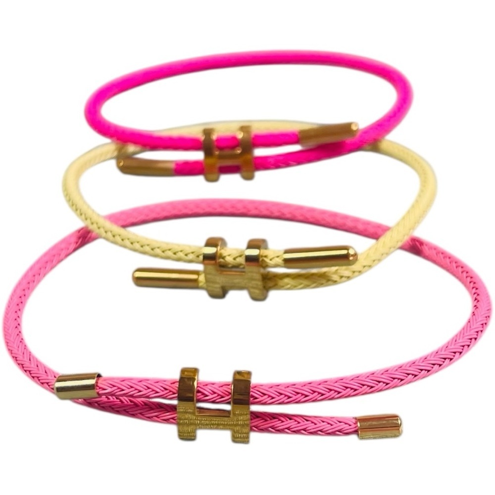 Designer Inspired Trio of Pink, Fucsia Pink and Yellow H Rope Bracelets